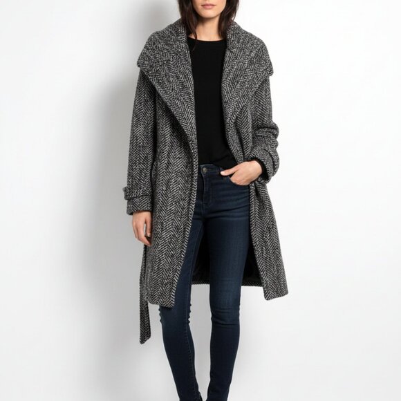 🧥 ZARA BASIC Long Check Belted Coat – Women Size (M) - Picture 1 of 7